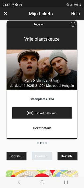 Twee tickets Zac Schulze Gang 11 december Metropool Hengelo  beschikbaar voor biedingen