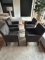 4 donkergrijze eetkamerstoelen/fauilteuls, Huis en Inrichting, Stoelen, Ophalen, Leer, Zo goed als nieuw, Vier