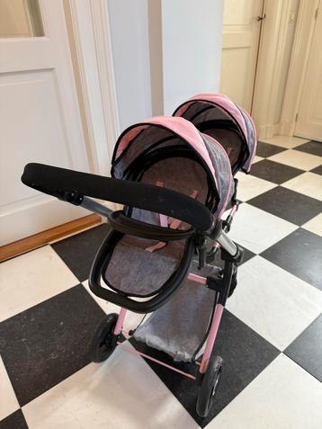 Tweeling poppenwagen- Roze/Grijs - Zo goed als nieuw! beschikbaar voor biedingen