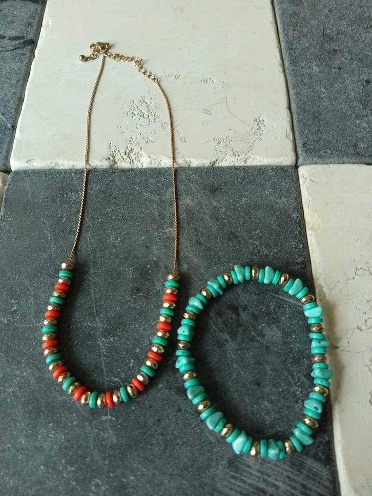 Mooi kettinkje met armbandje voor 3 euro !!!, Sieraden, Tassen en Uiterlijk, Kettingen, Gebruikt, Kunststof, Overige kleuren, Verstelbaar