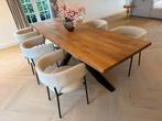 Eikenhouten boomstam tafel met 6 stoelen, Huis en Inrichting, Tafels | Eettafels, 200 cm of meer, Zo goed als nieuw, Rechthoekig