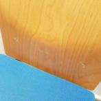 Ahrend houten eetkamerstoelen met blauwe stof en houten rug, Ophalen of Verzenden, Gebruikt, Blauw, Stof