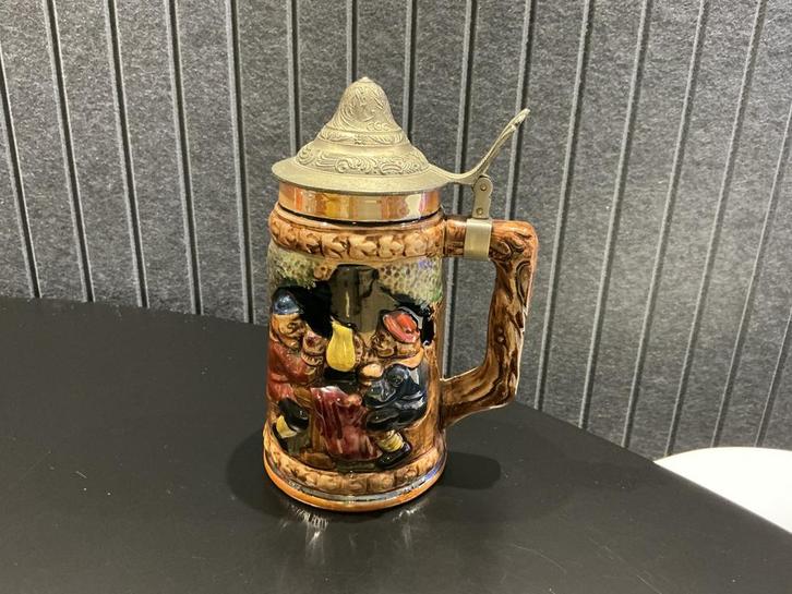 Vintage Bierpul met Tinnen Deksel, Antiek en Kunst, Antiek | Keramiek en Aardewerk, Ophalen of Verzenden