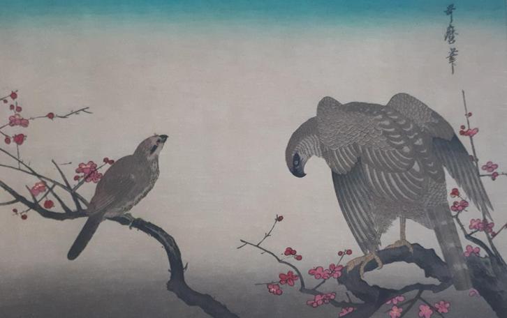 Japanse Houtblok Prent Utamaro Vogels ca 1950, Antiek en Kunst, Kunst | Niet-Westerse kunst, Verzenden