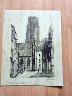 prent / tekening van Sint Laurenskerk in Rotterdam, Verzamelen, Foto's en Prenten, Ophalen, Prent