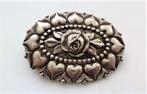 Prachtige antieke zilveren broche met roos en hartjes, 800, Sieraden, Tassen en Uiterlijk, Antieke sieraden, Ophalen, Zilver, Broche