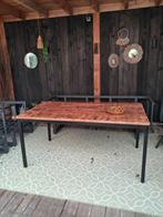 Strakke eettafel massief hout mango, Huis en Inrichting, Tafels | Eettafels, Strak, Zo goed als nieuw, Metaal, 150 tot 200 cm
