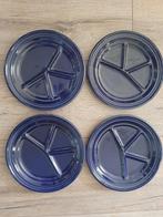 Retro vintage fondue borden 4 st blauw, Ophalen of Verzenden, Zo goed als nieuw, Overige stijlen, Bord(en)