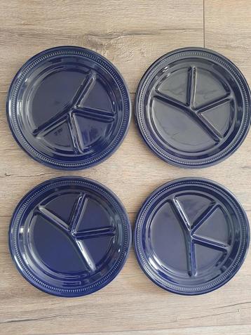 Retro vintage fondue borden 4 st blauw beschikbaar voor biedingen