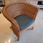 Mooi gevormde rieten stoel met stoffen zitting, Ophalen, Gebruikt, Bruin, Stof