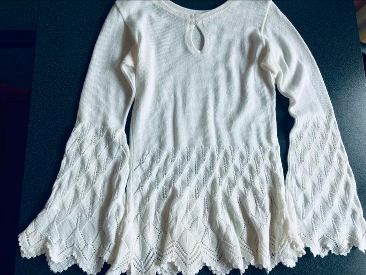 Vintage fijn gebreide trui net kantdetails L, Kleding | Dames, Truien en Vesten, Zo goed als nieuw, Maat 42/44 (L), Wit, Ophalen of Verzenden