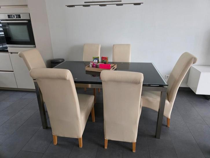 6 Eetkamerstoelen met Hoge Rugleuning, Huis en Inrichting, Stoelen, Gebruikt, Vijf, Zes of meer stoelen, Hout, Leer, Overige kleuren
