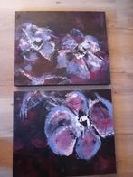 Abstract schilderij, 2 luik, paars roze tinten., Antiek en Kunst, Ophalen of Verzenden