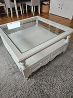 Landelijk houten salontafel met glas, Ophalen, 50 tot 100 cm, 50 tot 100 cm, Glas