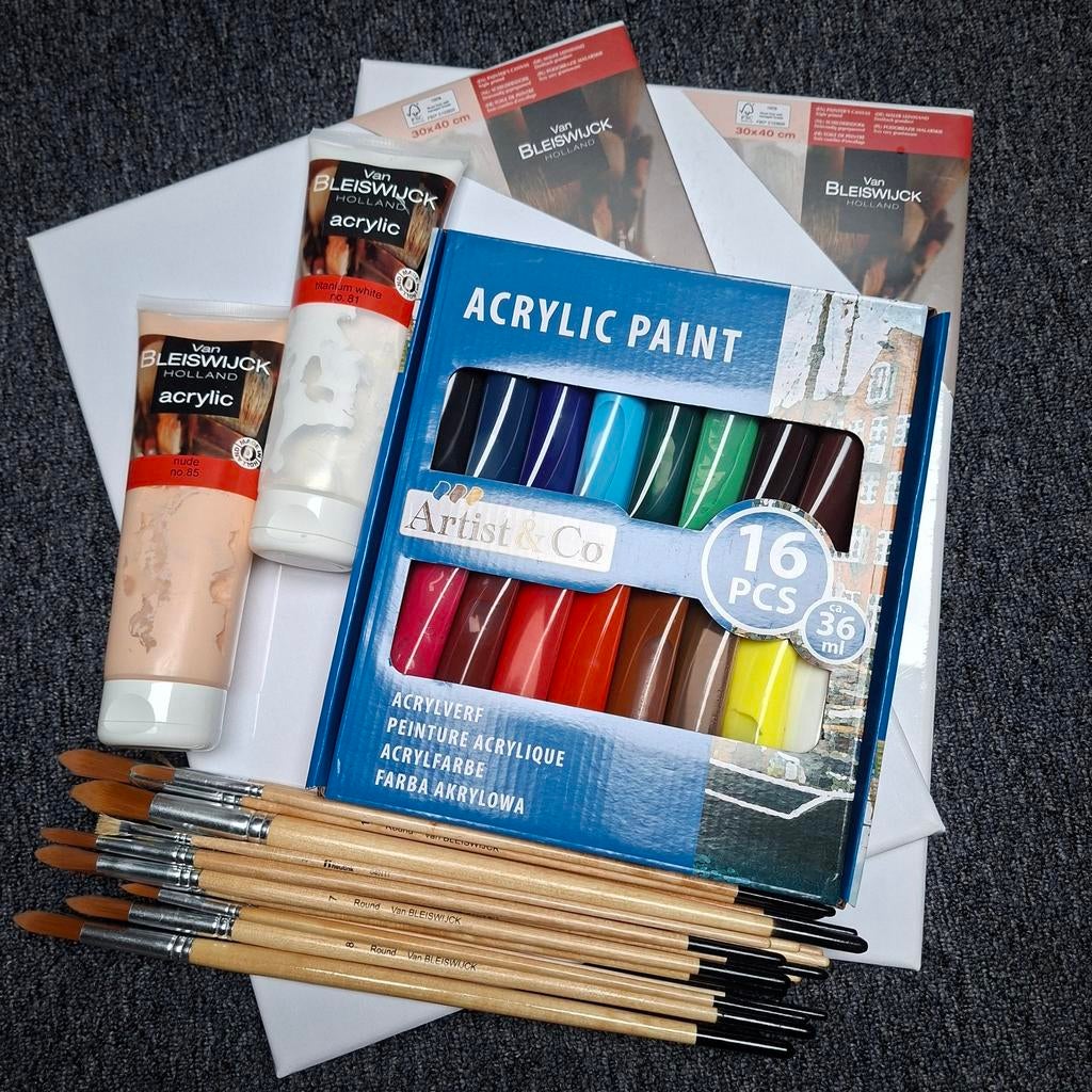 Acrylverf Set met Penselen en Doeken, Hobby en Vrije tijd, Ophalen of Verzenden, Nieuw, Acrylverf