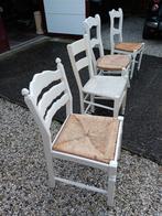 4 Witte Eetkamerstoelen met Riet Zitting, Huis en Inrichting, Stoelen, Ophalen, Gebruikt, Wit, Hout