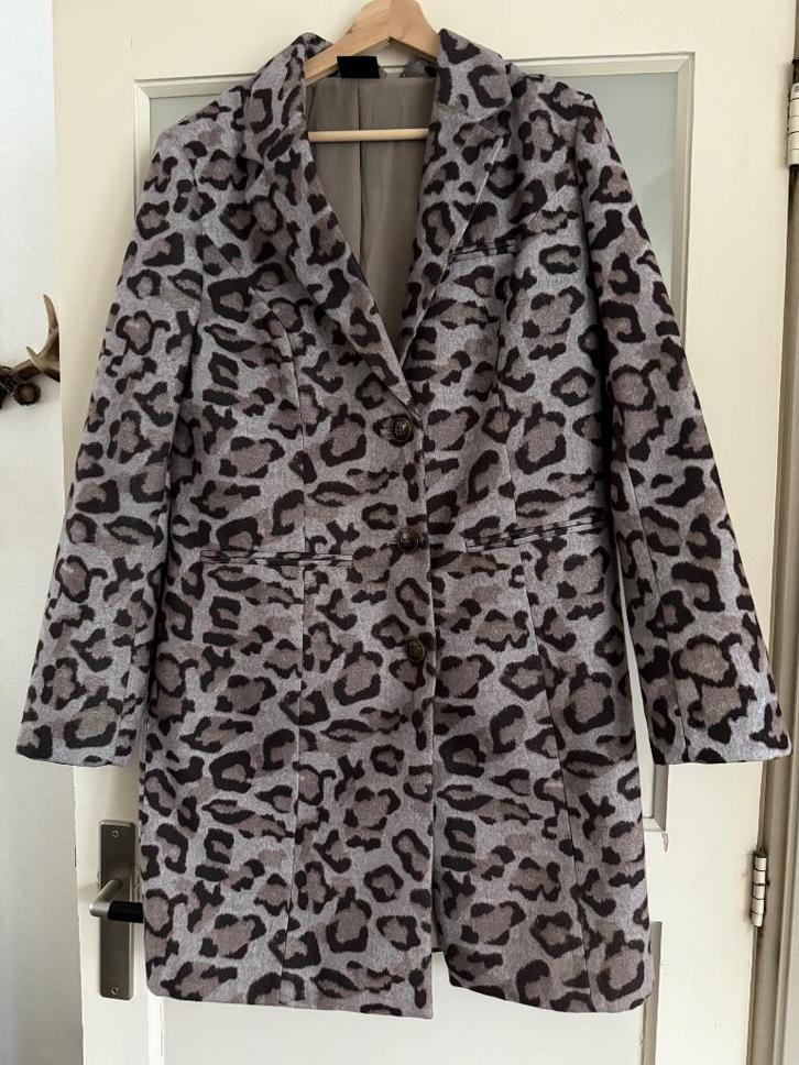 Panterprint jas 38/40, Kleding | Dames, Jassen | Winter, Zo goed als nieuw, Maat 38/40 (M), Bruin, Ophalen of Verzenden