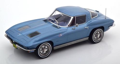 Chevrolet Corvette Sting Ray 1963 Blauw 1-18 Norev, Hobby en Vrije tijd, Modelauto's | 1:18, Nieuw, Auto, Norev, Ophalen of Verzenden