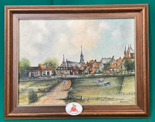 Schilderij Gezicht op Hattem door A. Kers, Antiek en Kunst, Kunst | Schilderijen | Klassiek, Ophalen of Verzenden