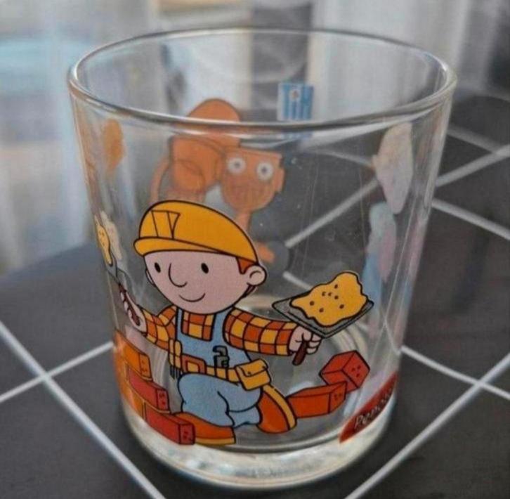 Twee Glazen Bob de Bouwer, Verzamelen, Glas en Borrelglaasjes, Zo goed als nieuw, Frisdrankglas, Ophalen of Verzenden