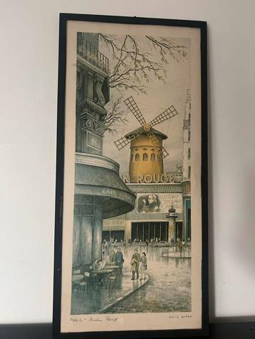Vintage Parijs Schilderij Moulin Rouge beschikbaar voor biedingen