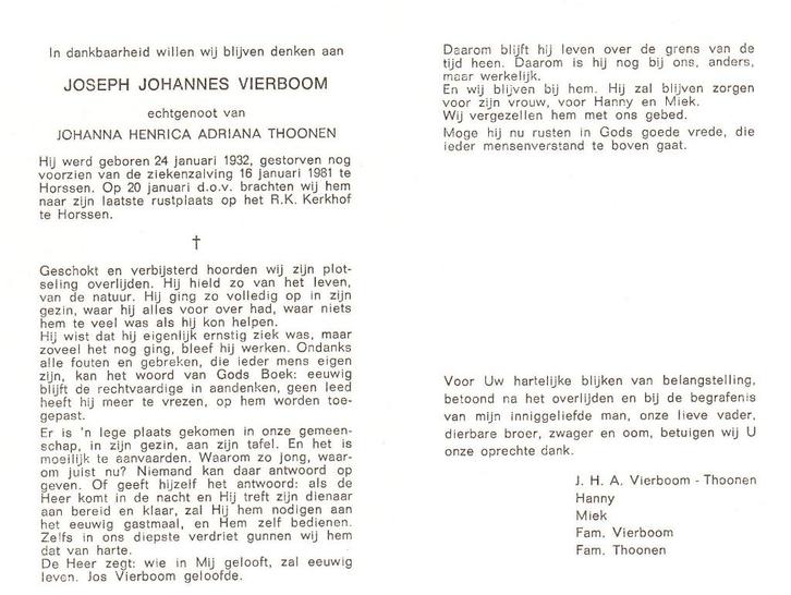 Horssen Joseph Vierboom 1932 - 1981, Verzamelen, Bidprentjes en Rouwkaarten, Bidprentje, Ophalen of Verzenden