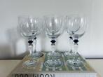 6x wijnglas donkerblauw bolletje vintage, Ophalen of Verzenden, Gebruikt, Overige typen