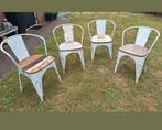 4 x metalen stoel met houten zitting brocante, Tuin en Terras, Ophalen, Zo goed als nieuw, Metaal