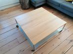 Salontafel glas en eiken hout, 100x100, Ophalen, Gebruikt, 50 tot 100 cm, Eikenhout
