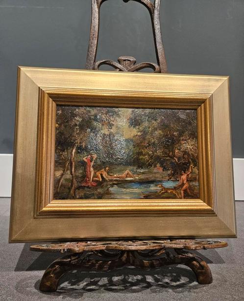 Svhilderij H.W. Gipser "Badene figuren in de bosvijver", Antiek en Kunst, Kunst | Schilderijen | Klassiek, Ophalen of Verzenden