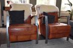 Stoere leren fauteuils, Huis en Inrichting, Fauteuils, Ophalen, Zo goed als nieuw, 50 tot 75 cm, Leer