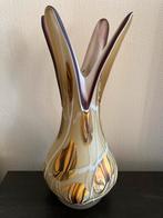 Glaskunst Vaas met Paars-Witte Hals - Handgemaakt Uniek Obje, Ophalen of Verzenden