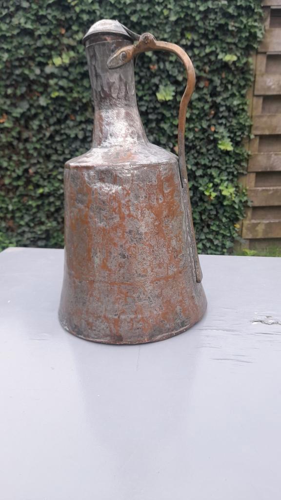 Koperen waterkan kruik antiek patina gravering inscriptie, Antiek en Kunst, Antiek | Koper en Brons, Koper, Ophalen of Verzenden