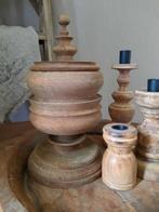 Oude houten tabakspot op voet houten pot stoer sober, Ophalen, Zo goed als nieuw