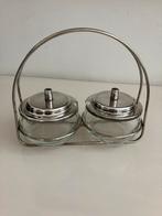 Verzilverde retro jampot honing suiker hagelslag glas houder, Ophalen of Verzenden, Zo goed als nieuw