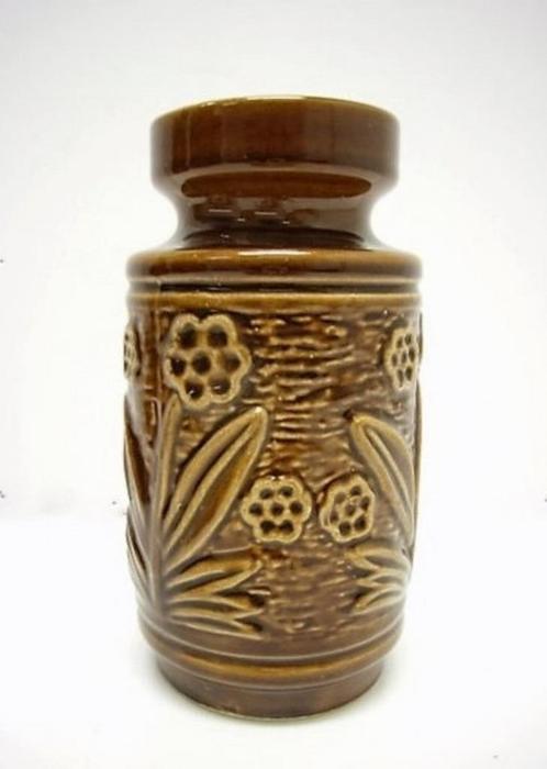 Vintage vaas met bloemmotief - U-Keramik 70-16 (7779), Huis en Inrichting, Woonaccessoires | Vazen, Zo goed als nieuw, Overige kleuren