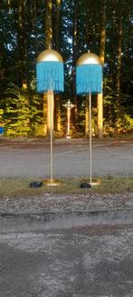 Vintage Staande Lampen Goud met Franje - Set van 2, Huis en Inrichting, Lampen | Vloerlampen, Ophalen, Vintage, Bohemian, Modern