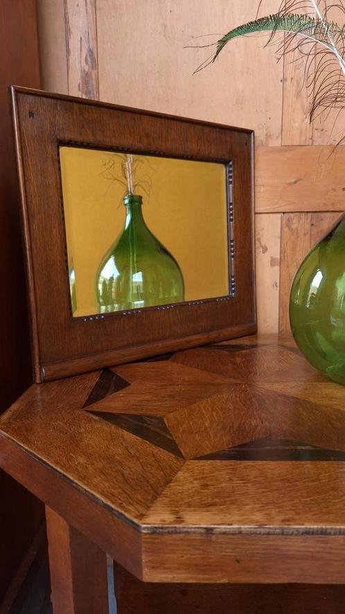 Vintage spiegel in eikenhouten lijst, subtiel gestoken hout, Huis en Inrichting, Woonaccessoires | Spiegels, Gebruikt, Minder dan 50 cm