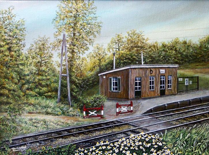 schilderij Station d'n Halt 1914 Geulle (L), Antiek en Kunst, Kunst | Schilderijen | Klassiek, Ophalen of Verzenden