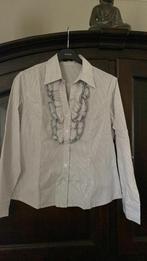 Grijs Wit gestreepte blouse met roezel maat 42 van CLL, CLL, Grijs, Maat 42/44 (L), Ophalen of Verzenden