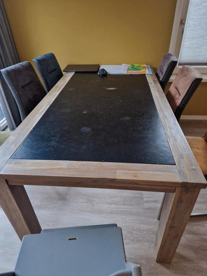 Houten eettafel met stoelen, Huis en Inrichting, Tafels | Eettafels, Gebruikt, 50 tot 100 cm, Rechthoekig, Ophalen