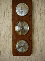 Vintage 3 delig weerstation / barometer set op houten plaat, Weerstation, Gebruikt, Ophalen of Verzenden