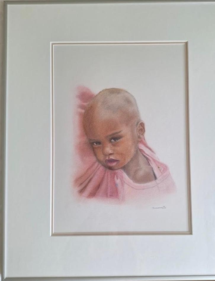 Portrettekening Afrikaans kindje, Antiek en Kunst, Kunst | Schilderijen | Modern, Ophalen of Verzenden