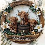 Vintage metalen bord rond Welcome Highland Cows (20cm), Ophalen of Verzenden, Nieuw