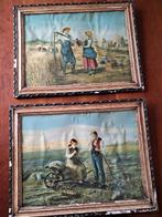2 oude afbeeldingen van het boeren leven, oogst , 60 cm, Antiek en Kunst, Kunst | Schilderijen | Klassiek, Ophalen