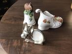 Konijnen porseleinen schoentje en belletje en fotolijstje, Ophalen of Verzenden, Zo goed als nieuw, Overige soorten, Beeldje of Figuurtje