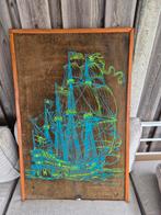 Vintage Schilderij met Schip - Lijst Beschadigd, Ophalen, Gebruikt, 50 tot 75 cm, Schilderij