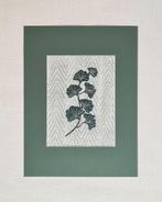 botanische print met linosnede en groen passe partout 30x40, Minder dan 50 cm, Oorspronkelijke maker, Nieuw, Ophalen of Verzenden