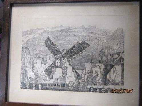 P. .vd BERGH,(Scheen) Realistische ets : ""De KLOKKEMOLEN "", Antiek en Kunst, Kunst | Etsen en Gravures, Ophalen of Verzenden