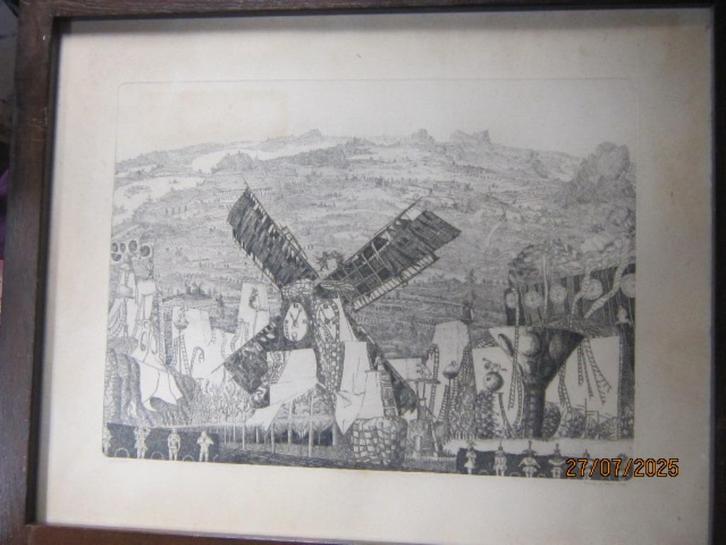 P. .vd BERGH,(Scheen) Realistische ets : ""De KLOKKEMOLEN "", Antiek en Kunst, Kunst | Etsen en Gravures, Ophalen of Verzenden